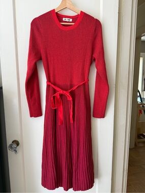 Boden Lola Knitted Midi Dress, Rouge, Cherry Plated, 14 R